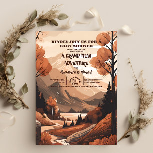 Rustic Mountain Forest Evergreen Baby Shower Invitation