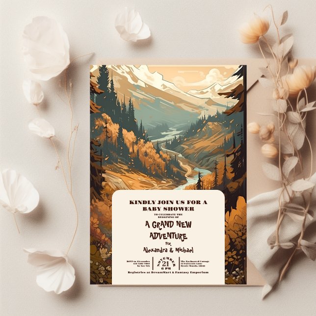 Rustic Mountain Forest Evergreen Baby Shower Invitation (Creator Uploaded)
