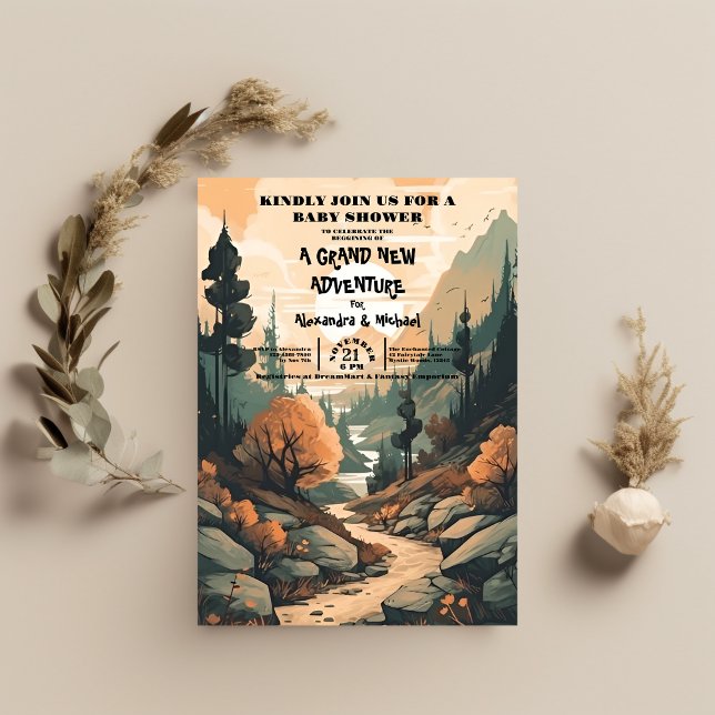 Rustic Mountain Forest Evergreen Baby Shower Invitation (Creator Uploaded)