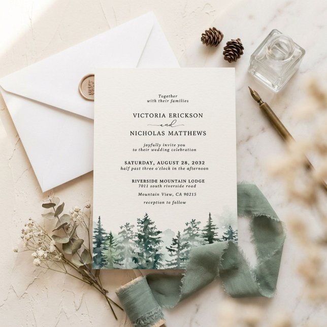 Rustic Mountain Forest Evergreen Tree Wedding Invi Invitation (Creator Uploaded)