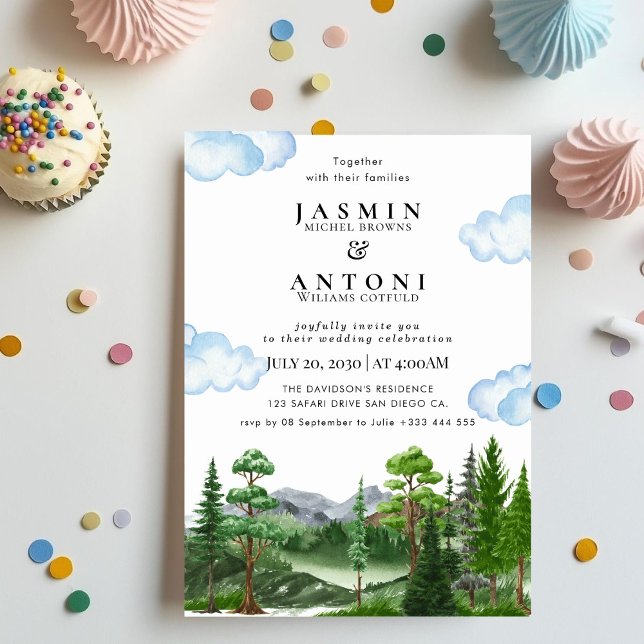 Rustic Mountain Forest Evergreen Tree Wedding Invitation (Creator Uploaded)