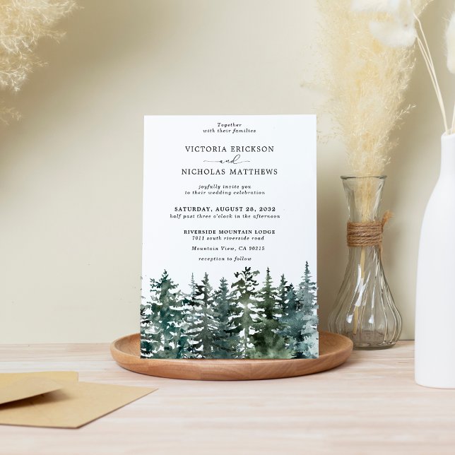 Rustic Mountain Forest Evergreen Tree Wedding Invitation (Creator Uploaded)