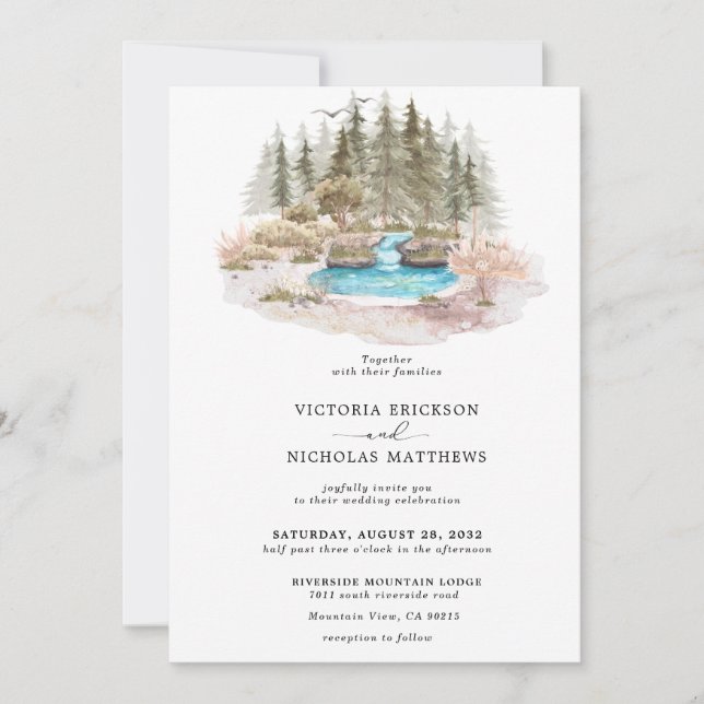 Rustic Mountain Forest Evergreen Tree Wedding Invitation (Front)