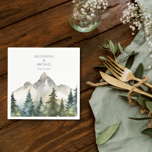 Rustic Mountain Forest Evergreen Tree Wedding Napkin