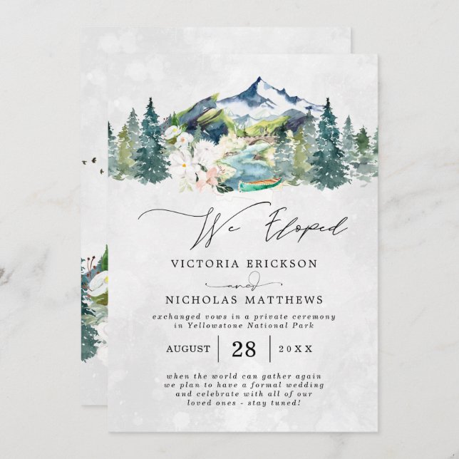 Rustic Mountain Forest Evergreen Wedding Elopement Invitation (Front/Back)