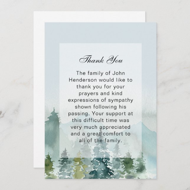 Rustic Mountain Forest Funeral Thank You Card (Front/Back)