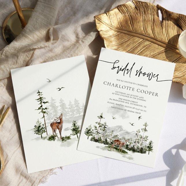 Rustic Mountain Forest Outdoor Bridal Shower Invitation (Creator Uploaded)