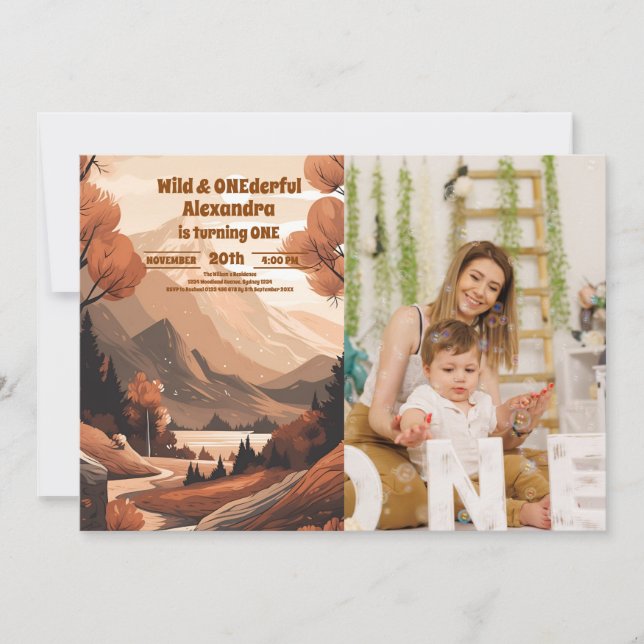 Rustic Mountain Forest Photo 1st Birthday Invitation (Front)
