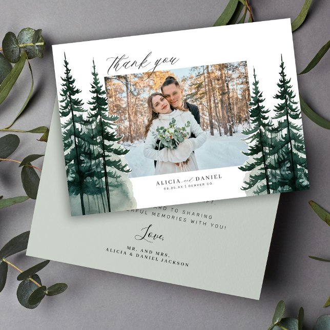 Rustic mountain forest photo wedding thank you card (Creator Uploaded)