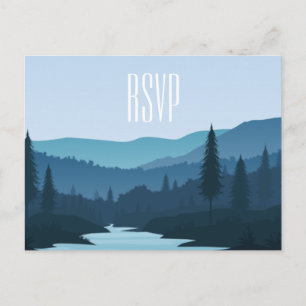 Rustic Mountain Forest Stream with Pine Trees Invitation Postcard