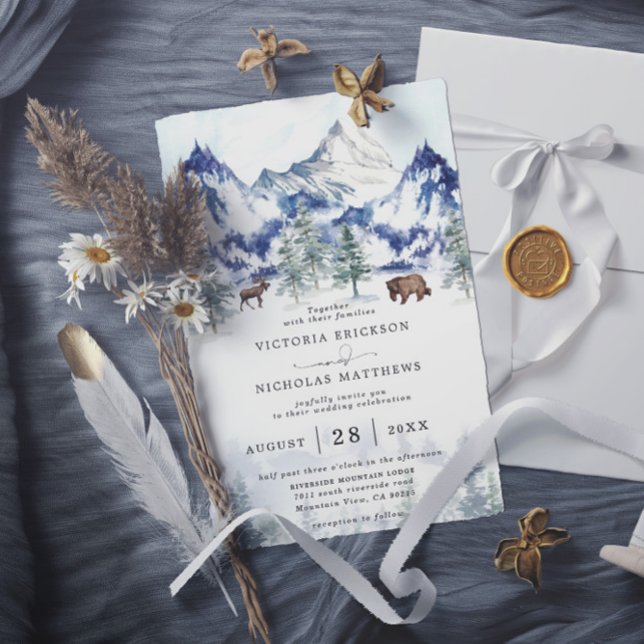 Rustic Mountain Forest Tree Budget QR Code Wedding Invitation (Creator Uploaded)