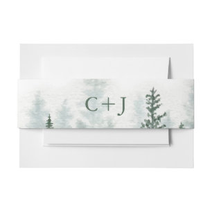 Rustic Mountain Forest Watercolor Wedding Invitation Belly Band