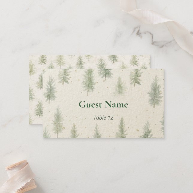 Rustic Mountain Forest Watercolor Wedding Place  Card (Front/Back In Situ)