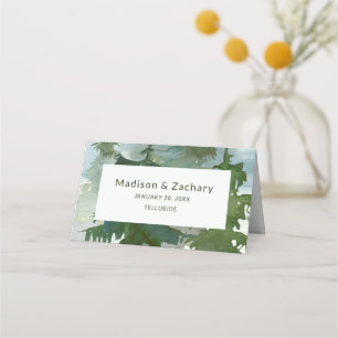 Rustic Mountain Forest Watercolor Wedding Place Card