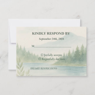 Rustic Mountain Forest Watercolor Wedding RSVP  Card