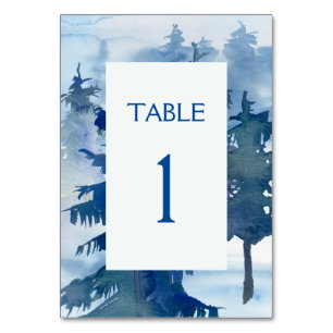 Rustic Mountain Forest Watercolor Wedding Table Number