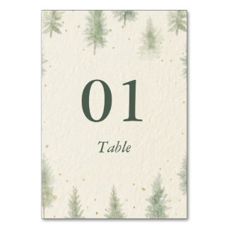 Rustic Mountain Forest Watercolor Wedding Table  Number