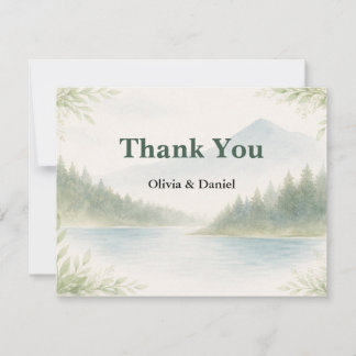 Rustic Mountain Forest Watercolor Wedding Thanks Thank You Card