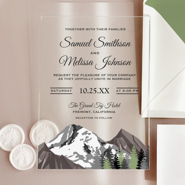 Rustic Mountain Forest Wedding Acrylic Invitations (Creator Uploaded)