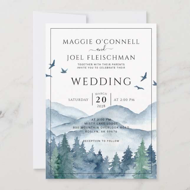 Rustic Mountain Forest Wedding Invitation (Front)