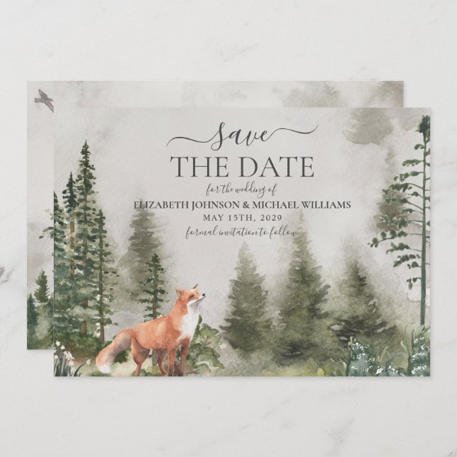Rustic Mountain Forest Wedding Save The Date (Front/Back)
