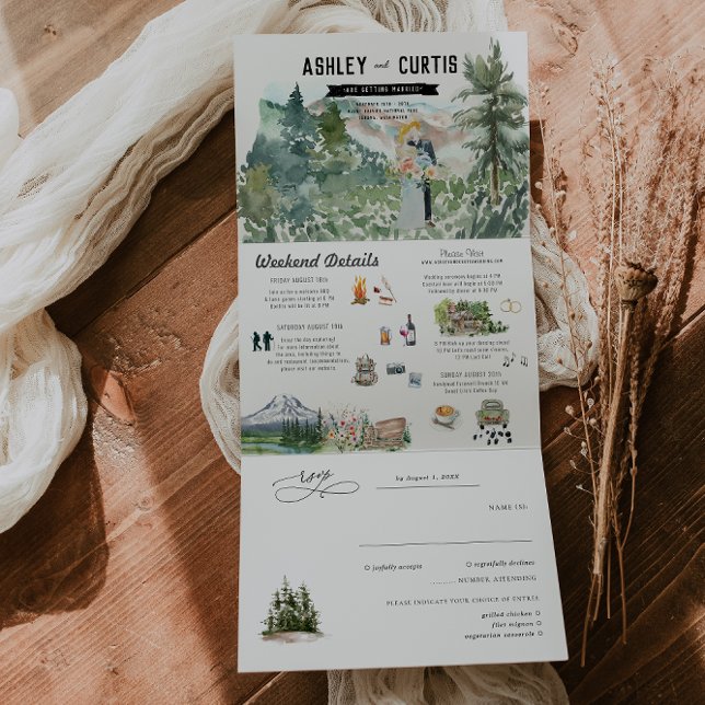 Rustic Mountain Forest | Wedding Tri-Fold Invitation (Creator Uploaded)
