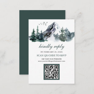 Rustic Mountain Forest Winter QR Code RSVP Wedding Enclosure Card