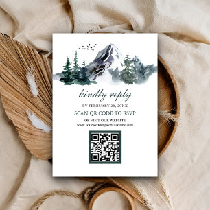 Rustic Mountain Forest Winter QR Code RSVP Wedding Enclosure Card