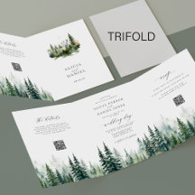 Rustic mountain green pine forest QR code wedding
