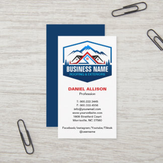 Rustic Mountain House Roofing Red Blue Business Card