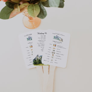 Rustic Mountain Illustrated Timeline   Wedding Hand Fan