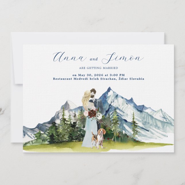 Rustic Mountain Illustrated Wedding Invitation (Front)