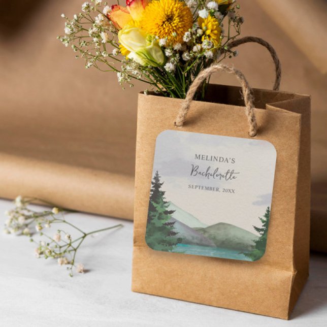 Rustic Mountain & Lake Bachelorette Weekend Square Sticker (Creator Uploaded)