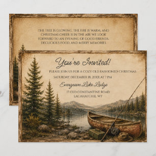 Rustic Mountain Lake Canoe Christmas Party Card