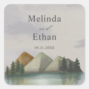 Rustic Mountain & Lake Evergreen Wedding  Square Sticker