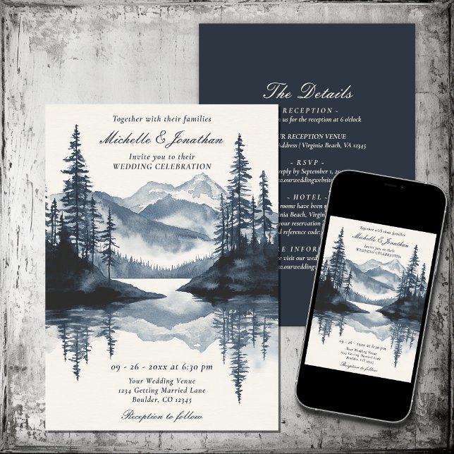 Rustic Mountain Lake Forest All in One Wedding Invitation (Rustic Mountain Lake Forest All in One Wedding Invitation)