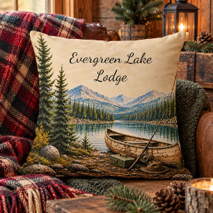 Rustic Mountain Lake Lodge Inspired Canoe Cushion