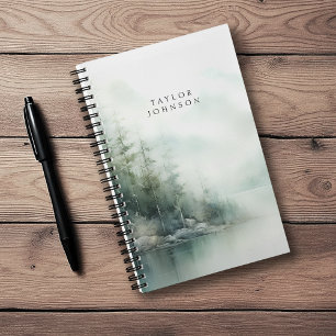 Rustic Mountain Lake Nature Scene with Name Notebook