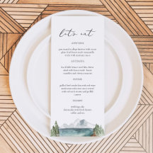 Rustic Mountain Lake Pine Tree Menu Cards
