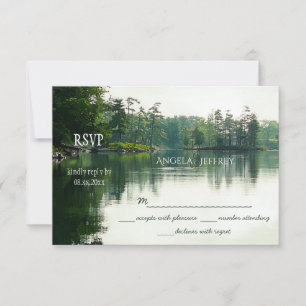 Rustic mountain lake reflection wedding RSVP Card