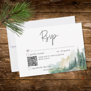 Rustic Mountain Lake Scene Watercolor QR Code RSVP Card