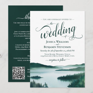 Rustic Mountain Lake Stylish QR Code Wedding Invitation