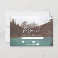 Rustic Mountain Lake Tree Forest Wedding RSVP