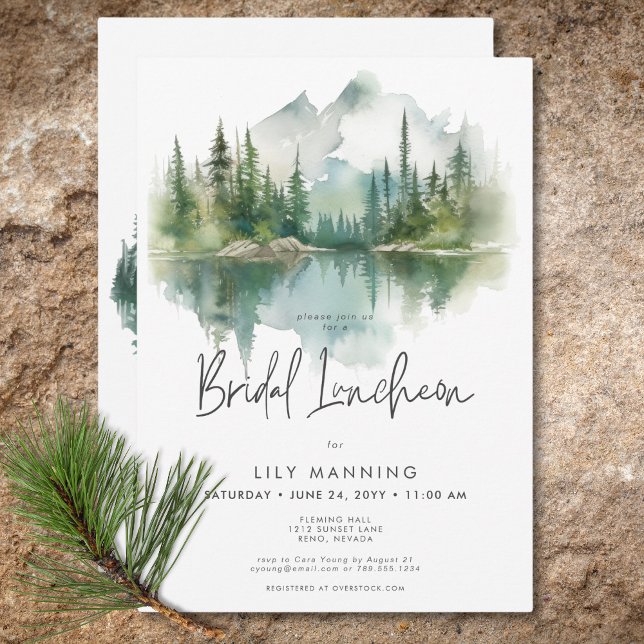 Rustic Mountain Lake Watercolor Bridal Luncheon Invitation (Rustic Mountain Lake Watercolor Bridal Luncheon Invitation)
