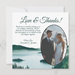 Rustic Mountain Lake Watercolor Oval Photo Wedding Thank You Card