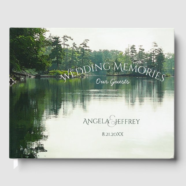 Rustic mountain lake wedding guests memories guest book (Front)