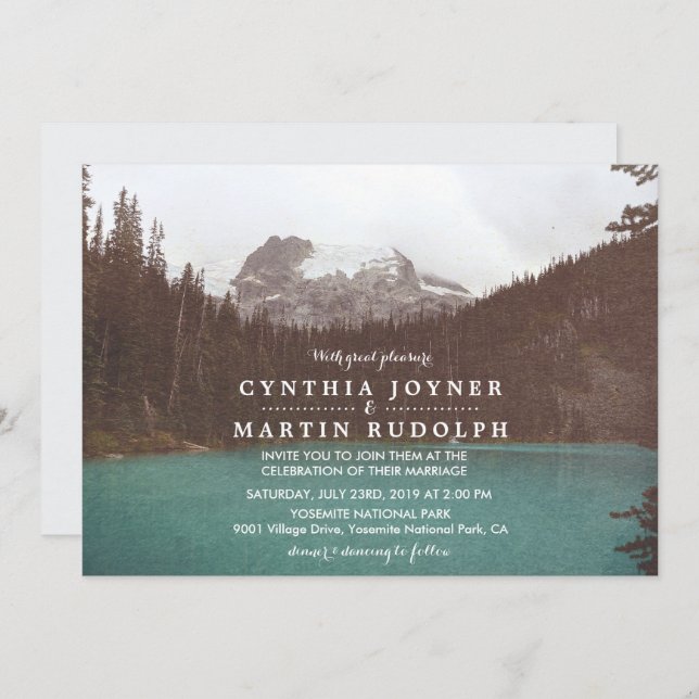 Rustic Mountain Lake Wedding Invitation (Front/Back)