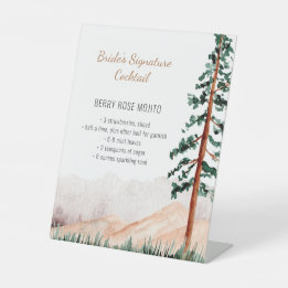 Rustic Mountain Landscape Bride Signature Cocktail Pedestal Sign