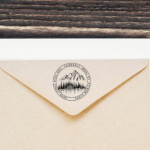 Rustic Mountain Landscape Family Return Address Rubber Stamp