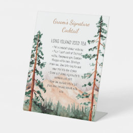 Rustic Mountain Landscape Groom Signature Cocktail Pedestal Sign
